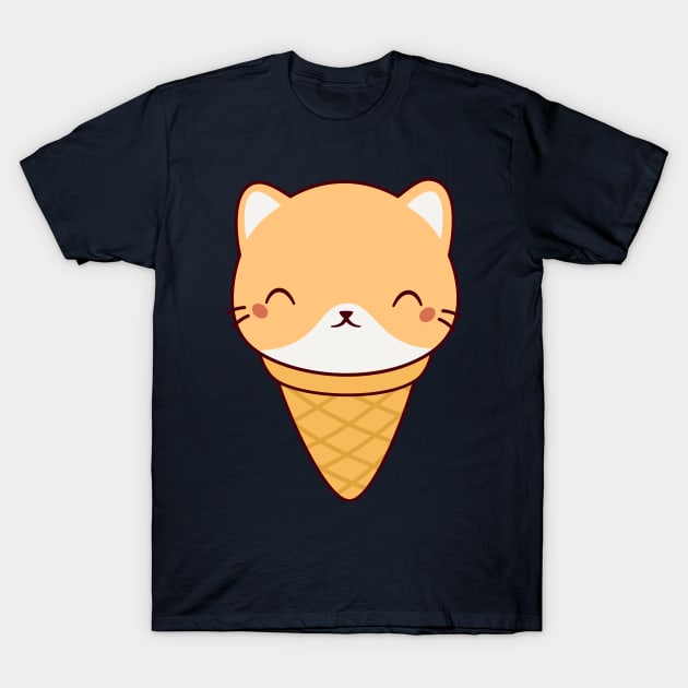 Kawaii Cute Cat Ice Cream T-Shirt by happinessinatee